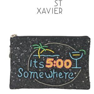 From St Xavier It's 5 O'Clock Somewhere Sequin Clutch, Black